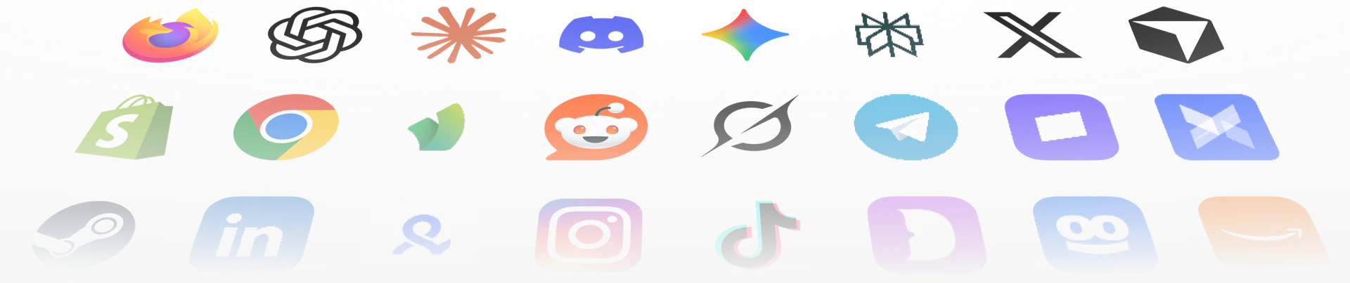 Works with Firefox, OpenAI, Discord, Instagram, Chrome, TikTok, Telegram, LinkedIn, Shopify, Reddit, Amazon and more